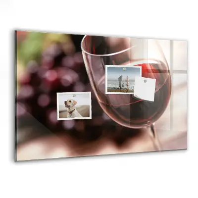 Magnetic glass dry erase board with a red wine design