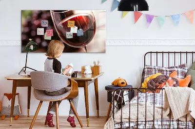Magnetic glass dry erase board with a red wine design