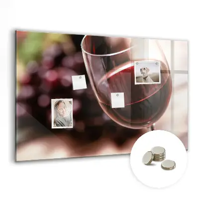 Magnetic glass dry erase board with a red wine design