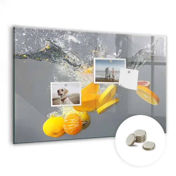 Magnetic Glass Dry Erase Board with Citrus Fruits in Water Print