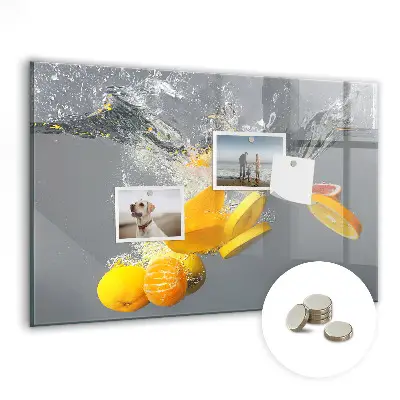 Magnetic Glass Dry Erase Board with Citrus Fruits in Water Print