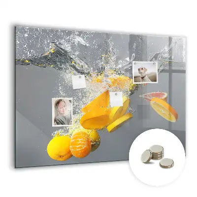 Magnetic Glass Dry Erase Board with Citrus Fruits in Water Print