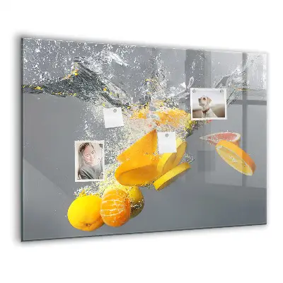 Magnetic Glass Dry Erase Board with Citrus Fruits in Water Print