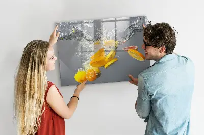Magnetic Glass Dry Erase Board with Citrus Fruits in Water Print