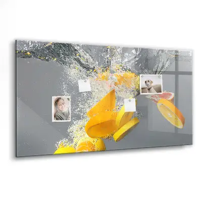 Magnetic Glass Dry Erase Board with Citrus Fruits in Water Print