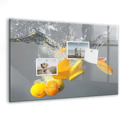 Magnetic Glass Dry Erase Board with Citrus Fruits in Water Print