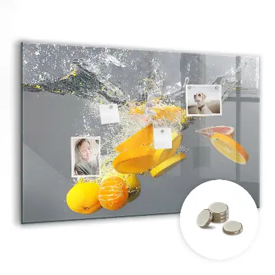 Magnetic Glass Dry Erase Board with Citrus Fruits in Water Print