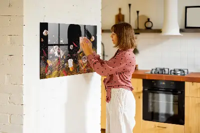 Magnetic glass dry erase board with vegetable print