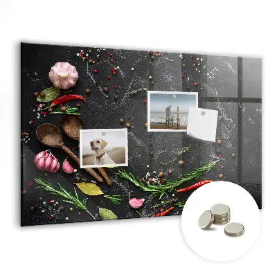Magnetic glass dry erase board with Spices on the counter print