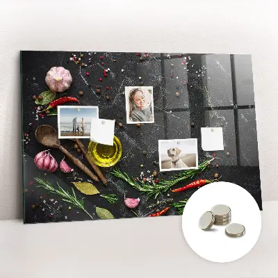 Magnetic glass dry erase board with Spices on the counter print