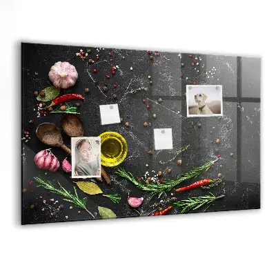 Magnetic glass dry erase board with Spices on the counter print