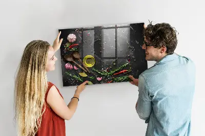 Magnetic glass dry erase board with Spices on the counter print
