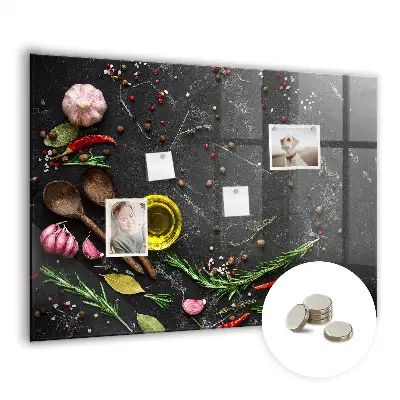 Magnetic glass dry erase board with Spices on the counter print