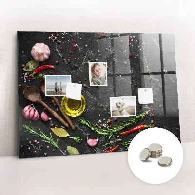Magnetic glass dry erase board with Spices on the counter print