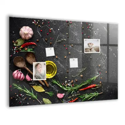 Magnetic glass dry erase board with Spices on the counter print