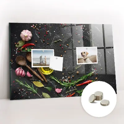 Magnetic glass dry erase board with Spices on the counter print