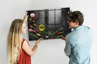 Magnetic glass dry erase board with Spices on the counter print
