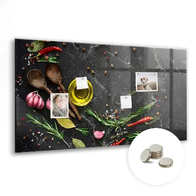 Magnetic glass dry erase board with Spices on the counter print