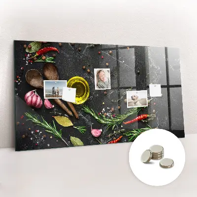 Magnetic glass dry erase board with Spices on the counter print