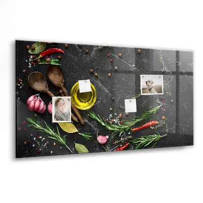 Magnetic glass dry erase board with Spices on the counter print