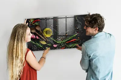 Magnetic glass dry erase board with Spices on the counter print