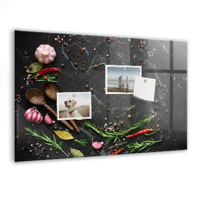 Magnetic glass dry erase board with Spices on the counter print
