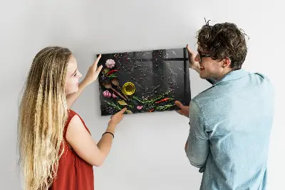 Magnetic glass dry erase board with Spices on the counter print