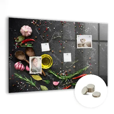 Magnetic glass dry erase board with Spices on the counter print