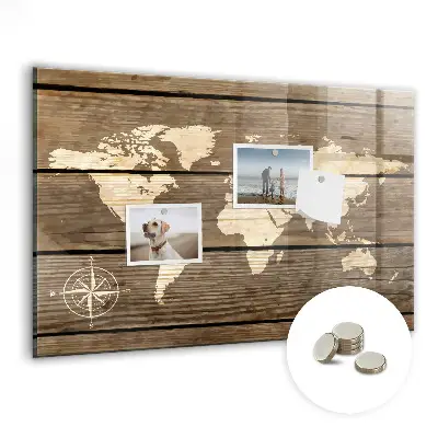 Magnetic glass dry erase board world map
