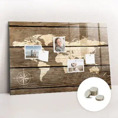 Magnetic glass dry erase board world map