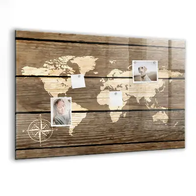 Magnetic glass dry erase board world map