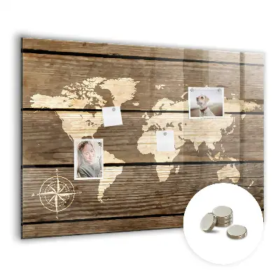 Magnetic glass dry erase board world map