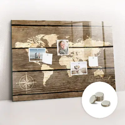 Magnetic glass dry erase board world map
