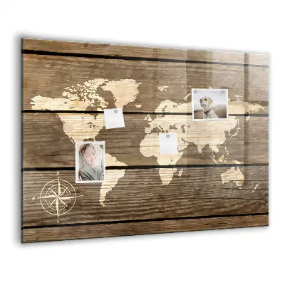 Magnetic glass dry erase board world map
