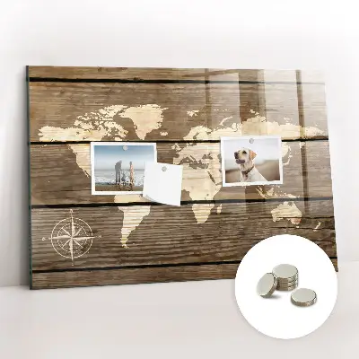 Magnetic glass dry erase board world map