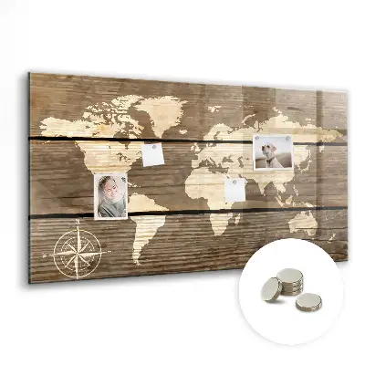 Magnetic glass dry erase board world map