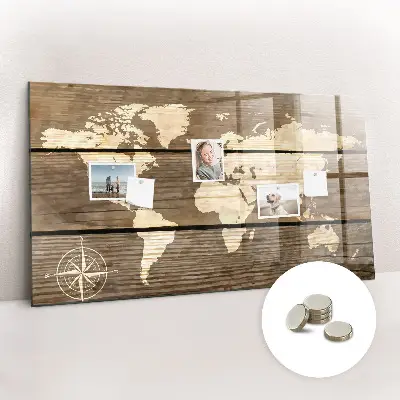 Magnetic glass dry erase board world map