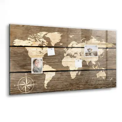 Magnetic glass dry erase board world map