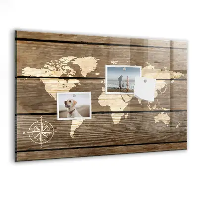 Magnetic glass dry erase board world map