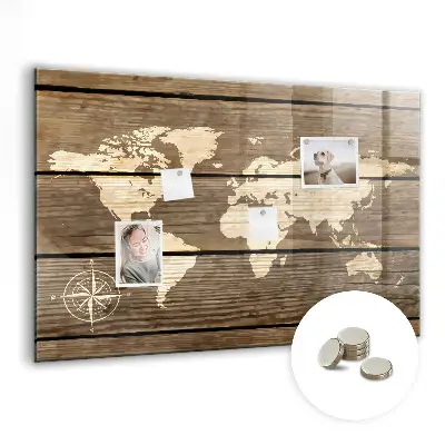 Magnetic glass dry erase board world map