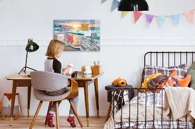 Magnetic wall board with a beach, sea, and sand print