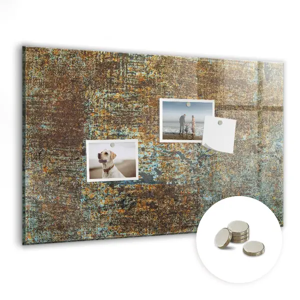 Magnetic glass dry erase board with metallic rust finish