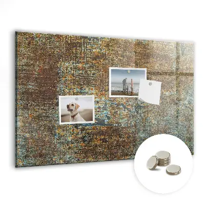 Magnetic glass dry erase board with metallic rust finish