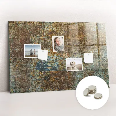 Magnetic glass dry erase board with metallic rust finish