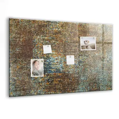 Magnetic glass dry erase board with metallic rust finish