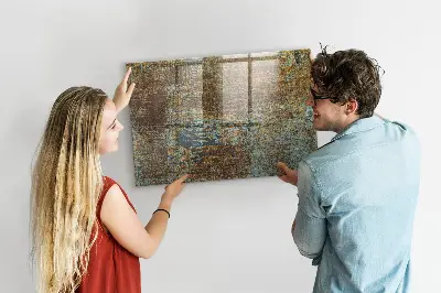 Magnetic glass dry erase board with metallic rust finish