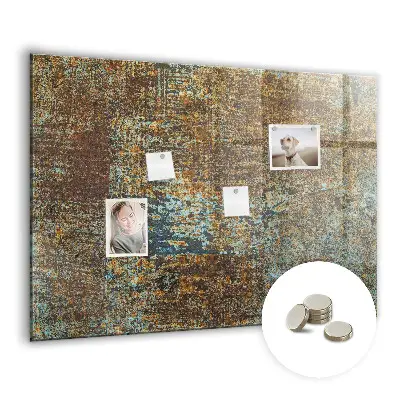 Magnetic glass dry erase board with metallic rust finish