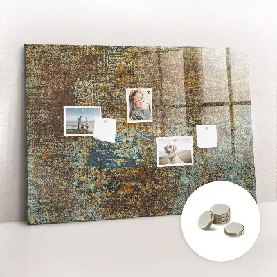 Magnetic glass dry erase board with metallic rust finish