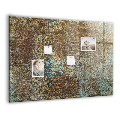 Magnetic glass dry erase board with metallic rust finish