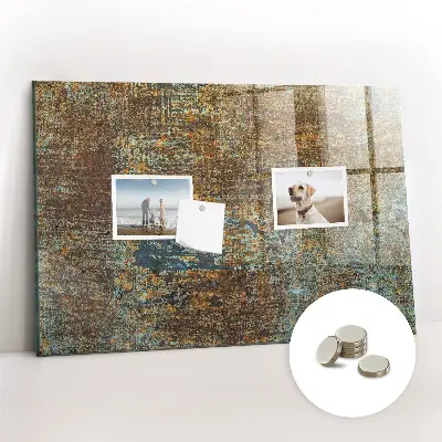 Magnetic glass dry erase board with metallic rust finish